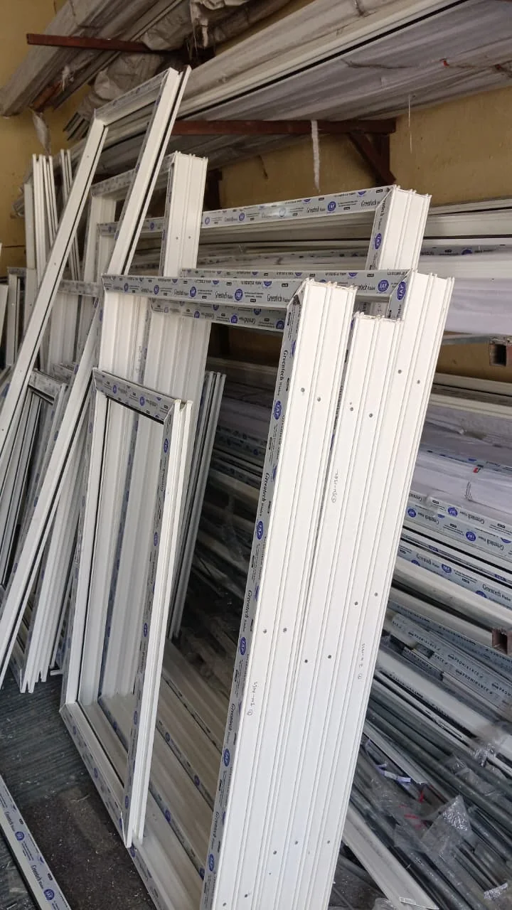 Window frames in fabrication area.