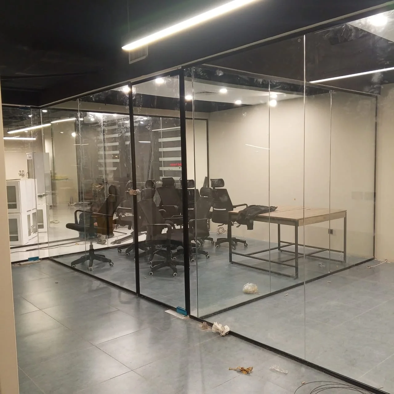 Large office glass partition.