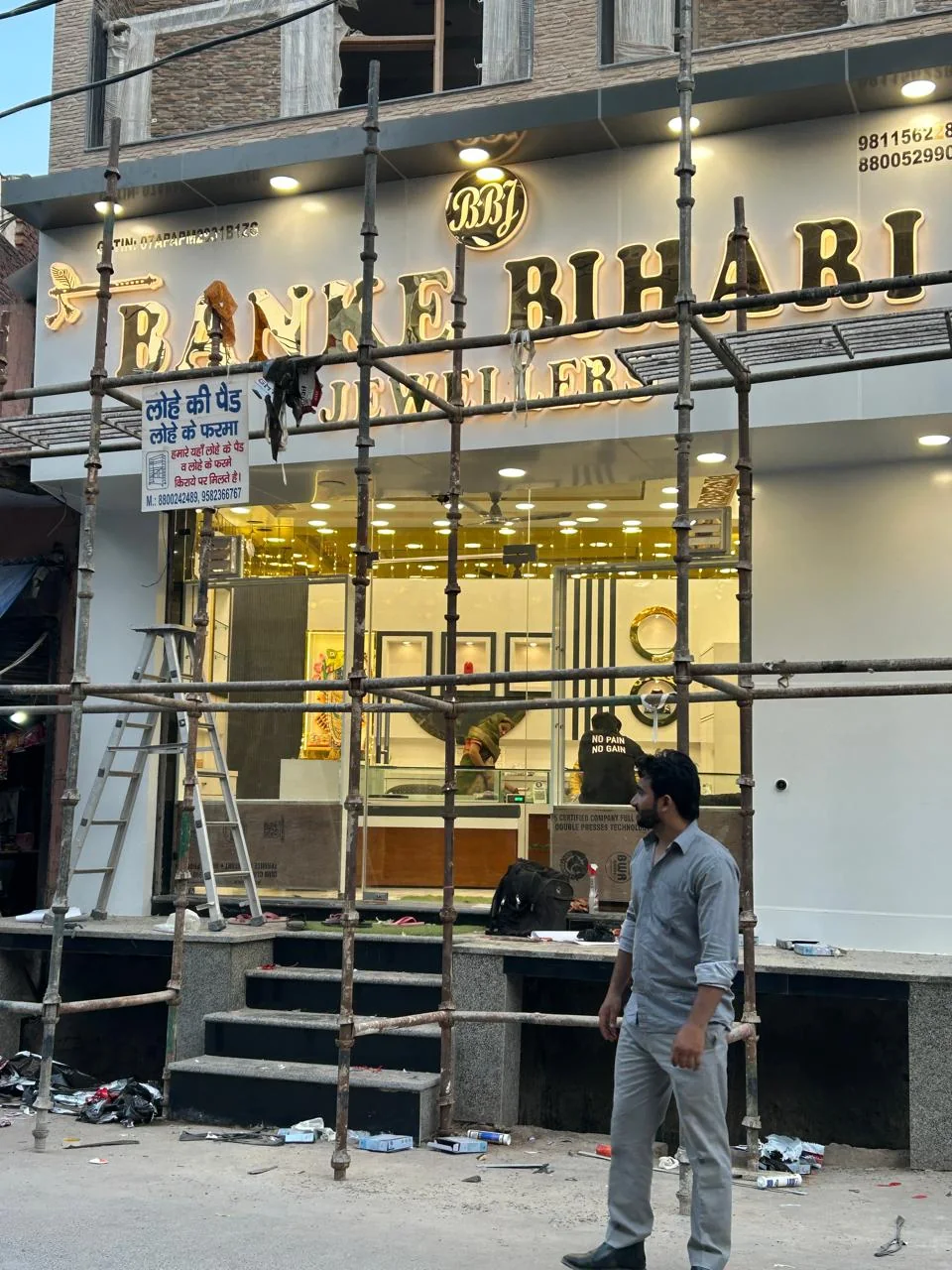 Commercial storefront photographed during installation.